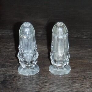 Vintage Crystal Glass Salt and Pepper Shakers‎ Set Diamond Pattern Kitchen Decor